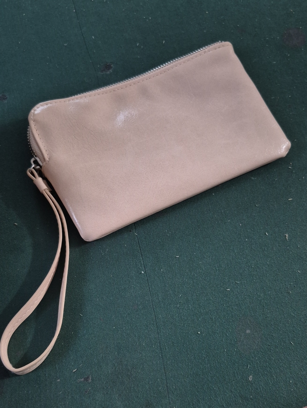 Faux Leather Wristlet Clutch in Beige